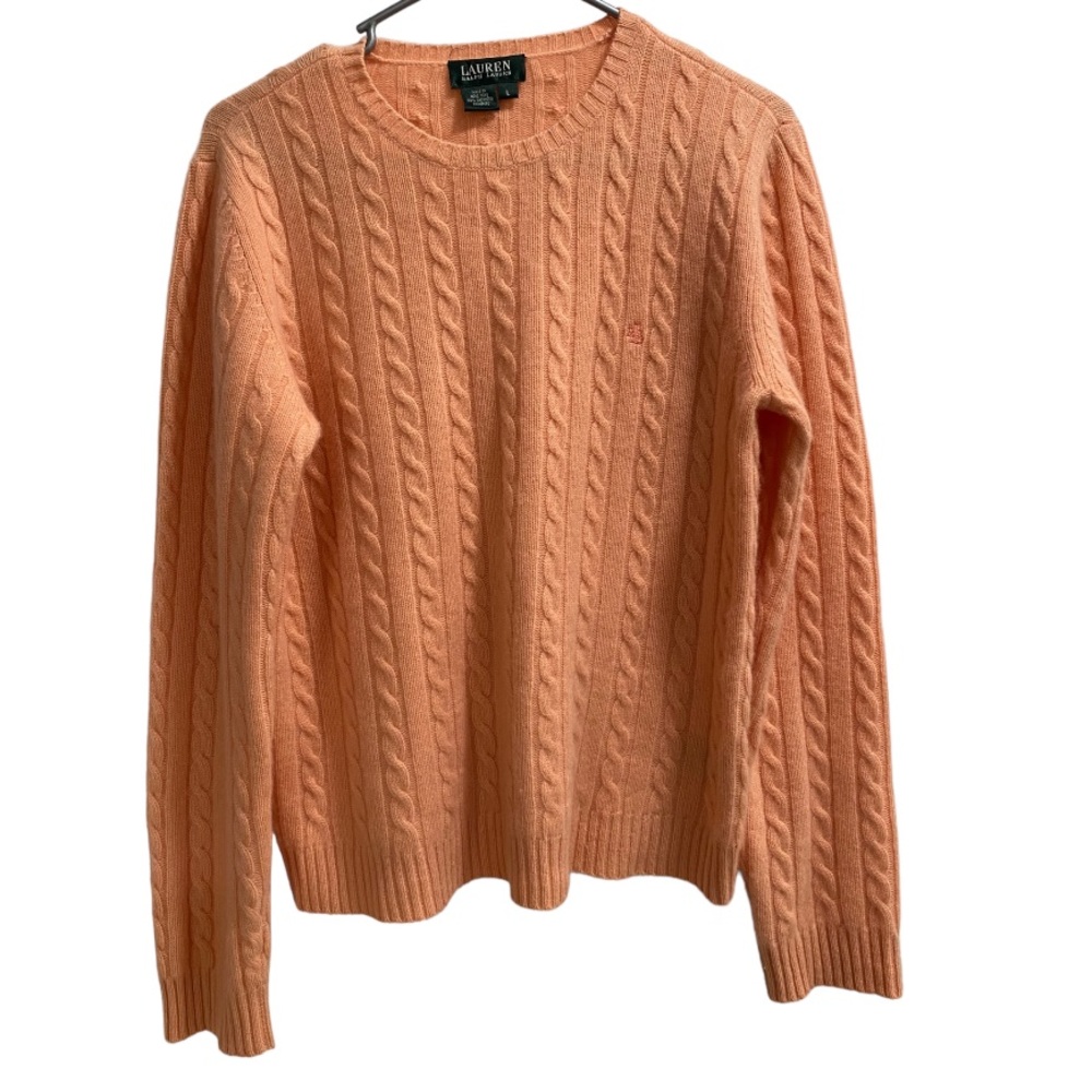 Lauren Ralph Lauren Women’s Soft Peach Cable-Knit 100% Cashmere Sweater EUC